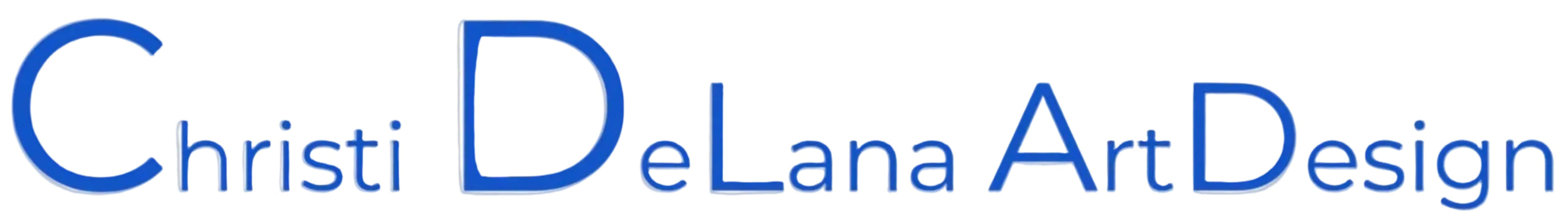Blue text reading 'Christi DeLana Art Design' on a light gray background.